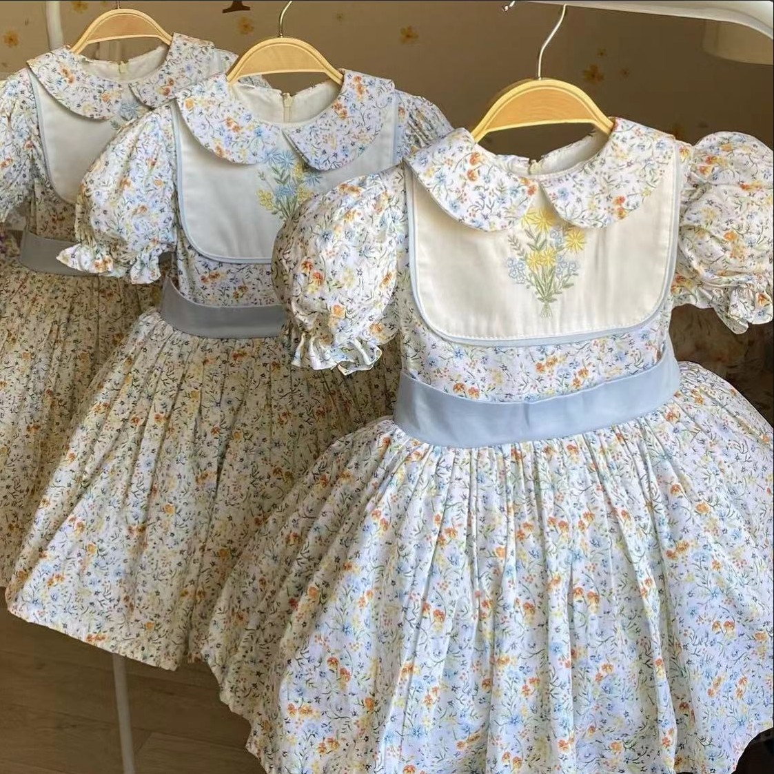 Embroidery Yellow Dress - 0-12y bebê menina verão flor bordado