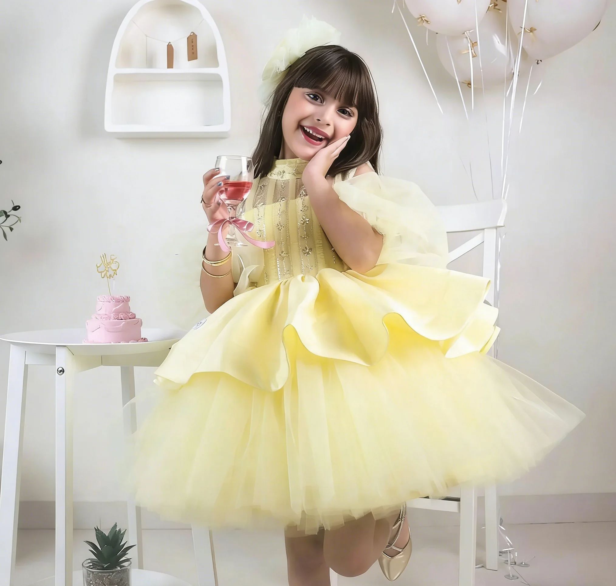 Embroidery Yellow Dress - Vestidos de menina de flor amarela